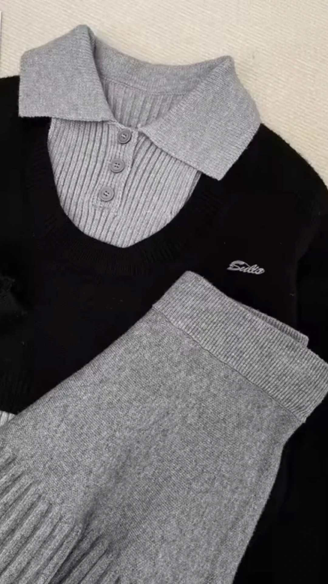 Mono Knit Dual Sweater+ Skirt Set
