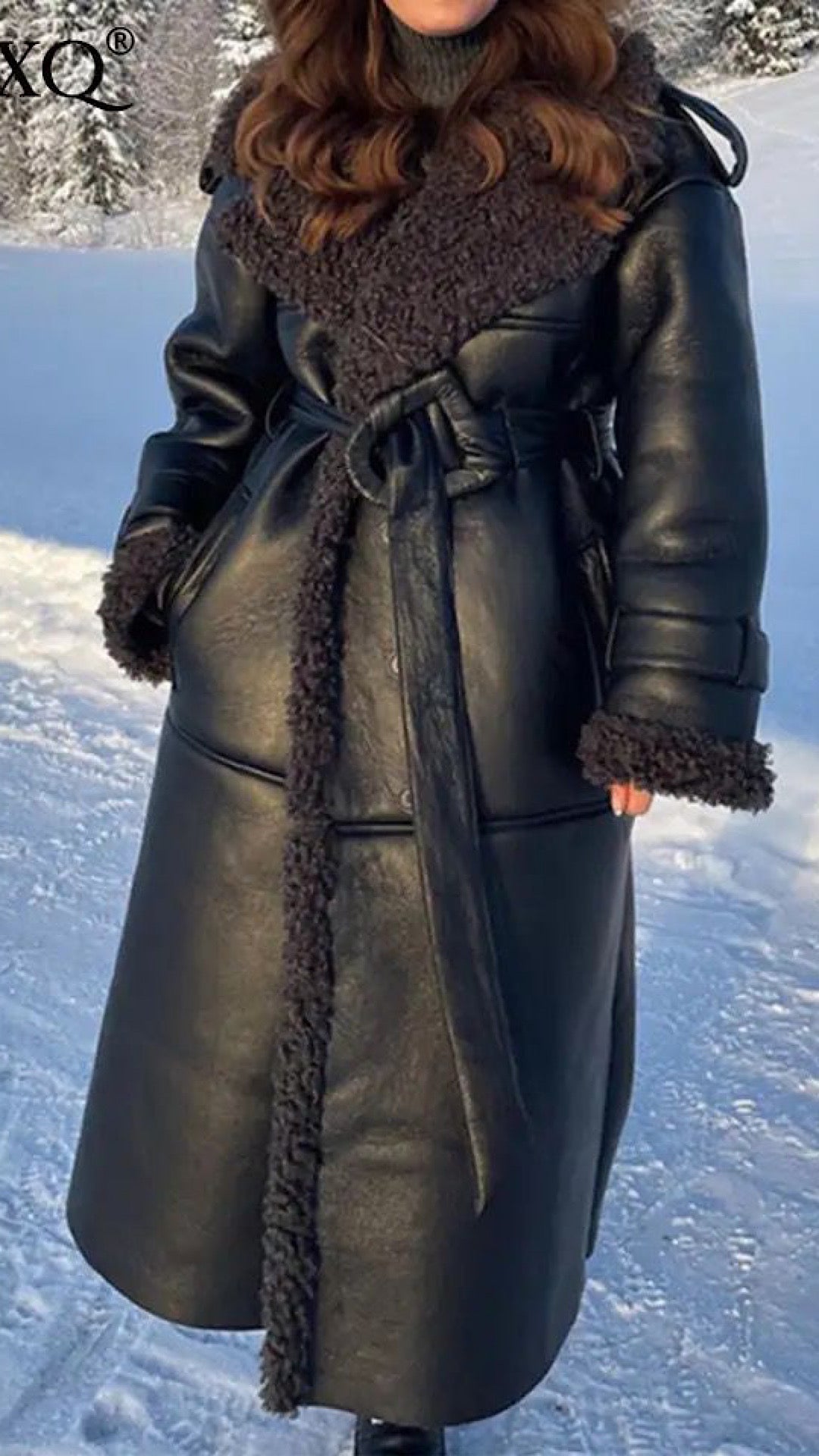 Faux Leather Fur Coat