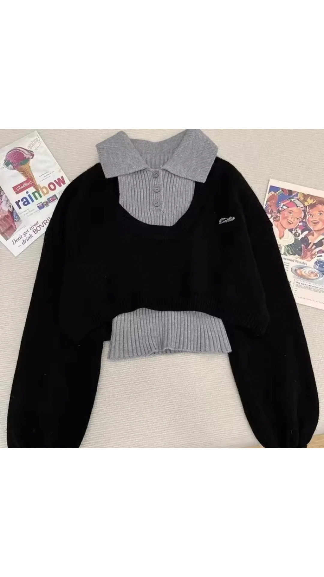 Mono Knit Dual Sweater+ Skirt Set