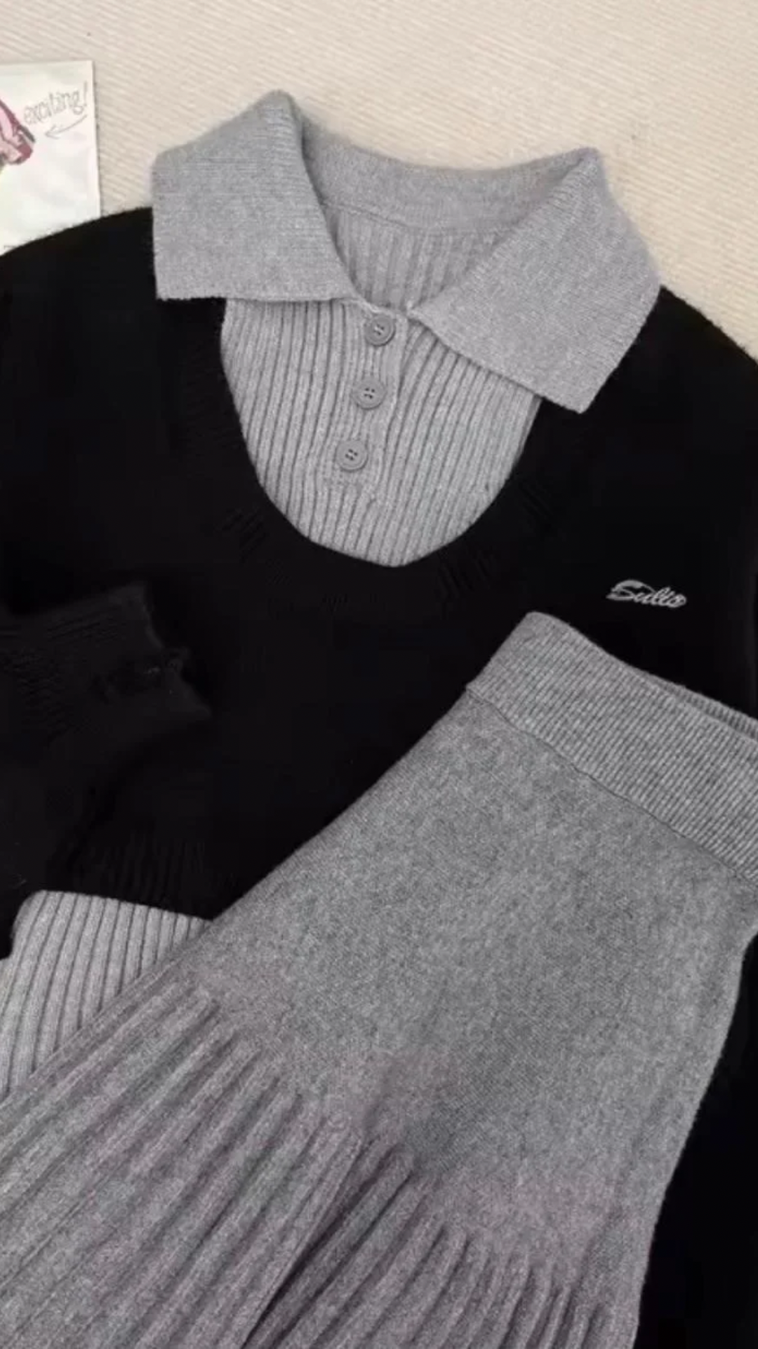 Mono Knit Dual Sweater+ Skirt Set
