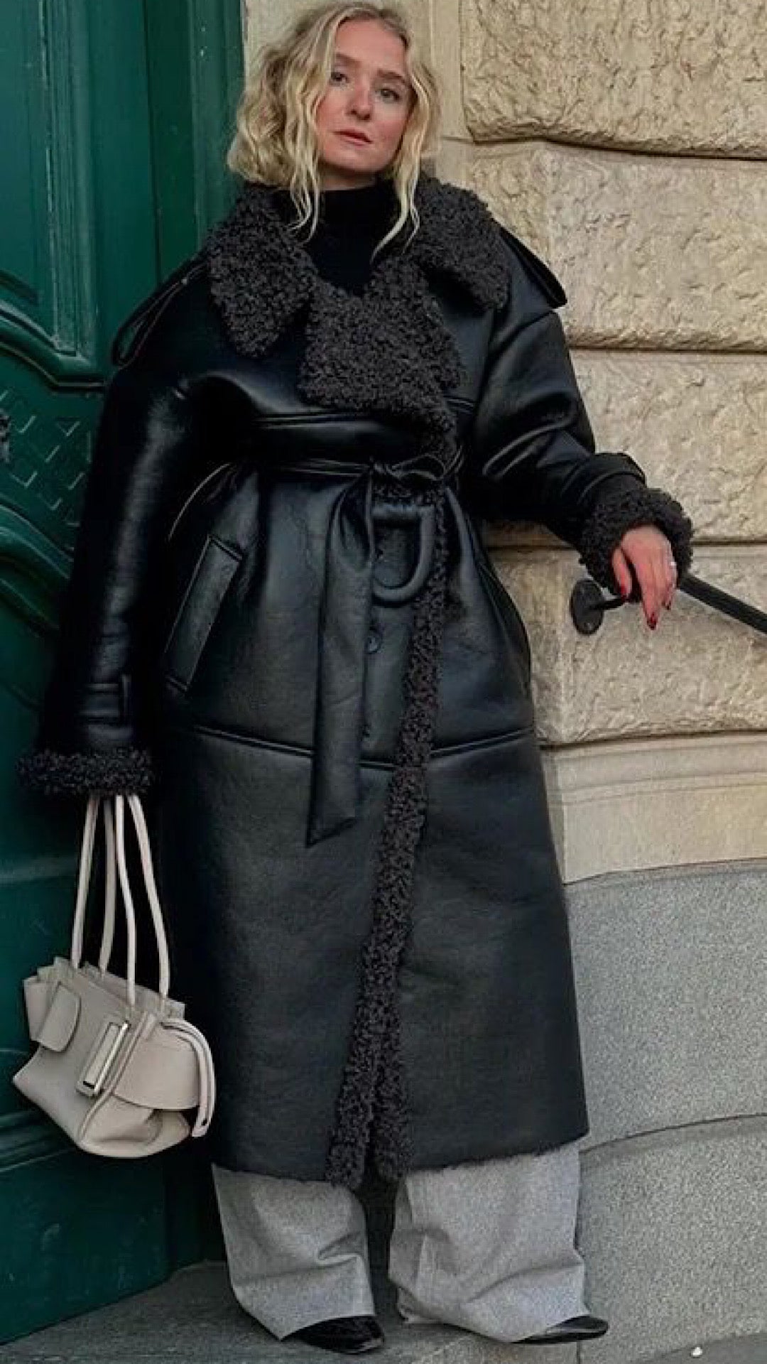 Faux Leather Fur Coat