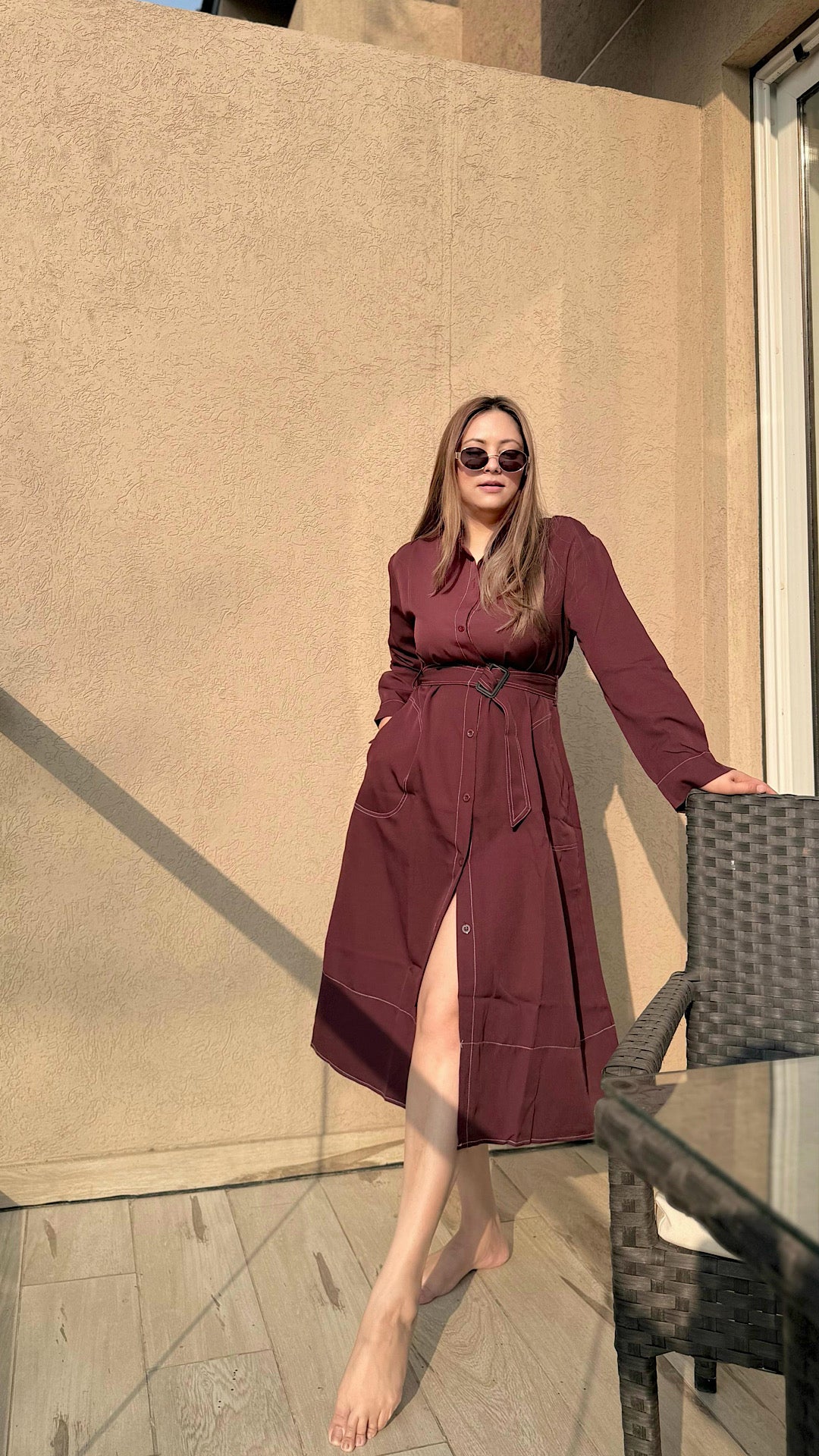 Belted Long Fall Dress
