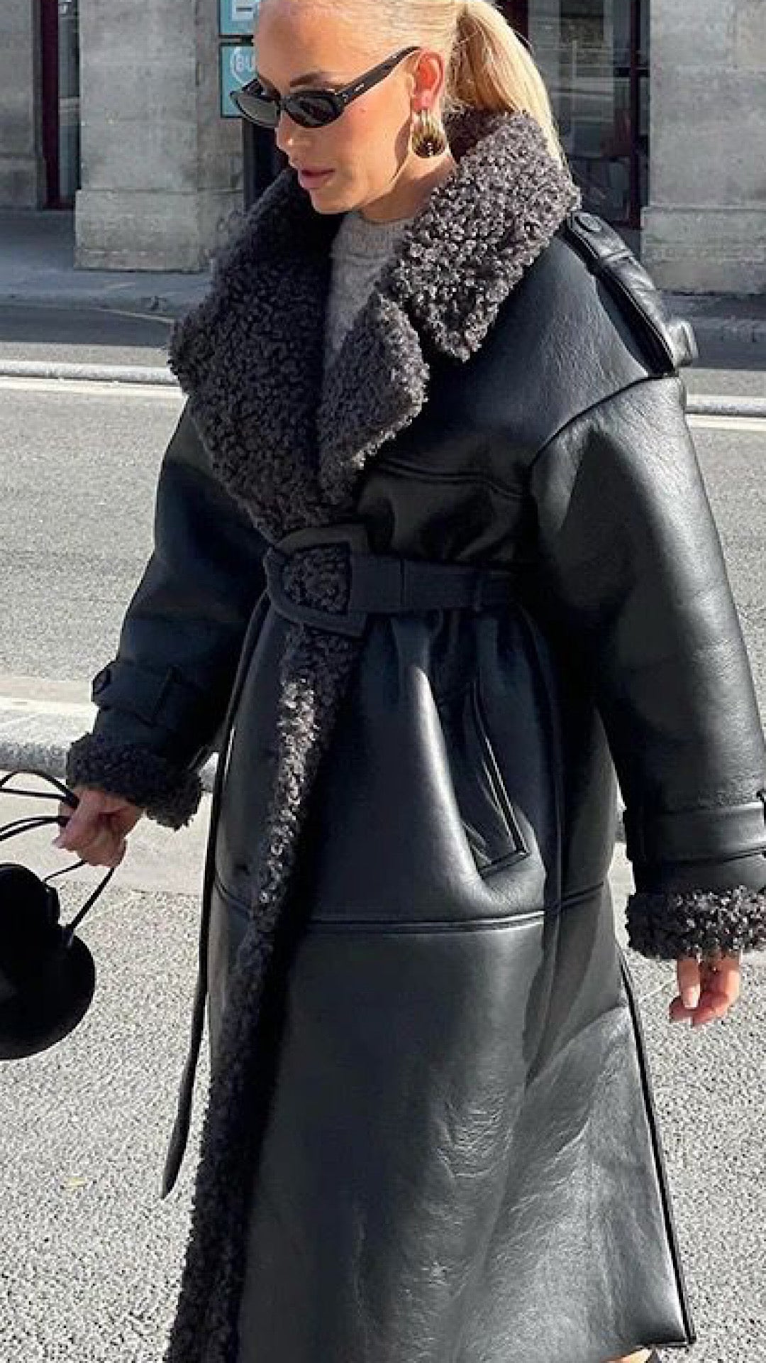 Faux Leather Fur Coat