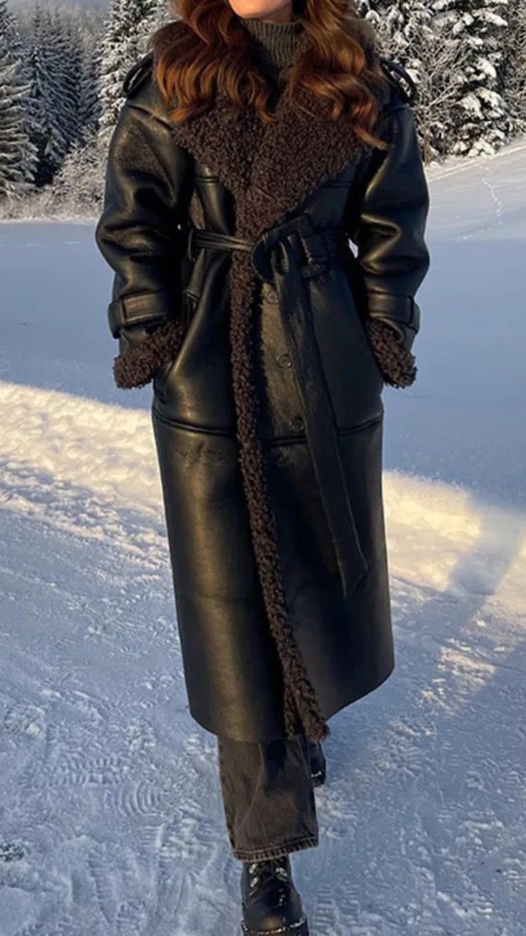 Faux Leather Fur Coat