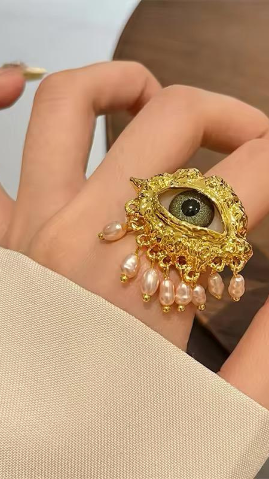 Evil Eye Pearl Ring
