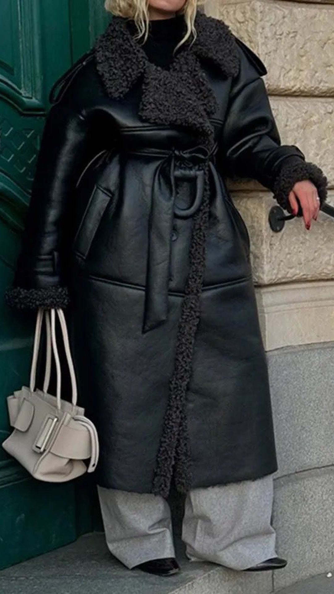 Faux Leather Fur Coat