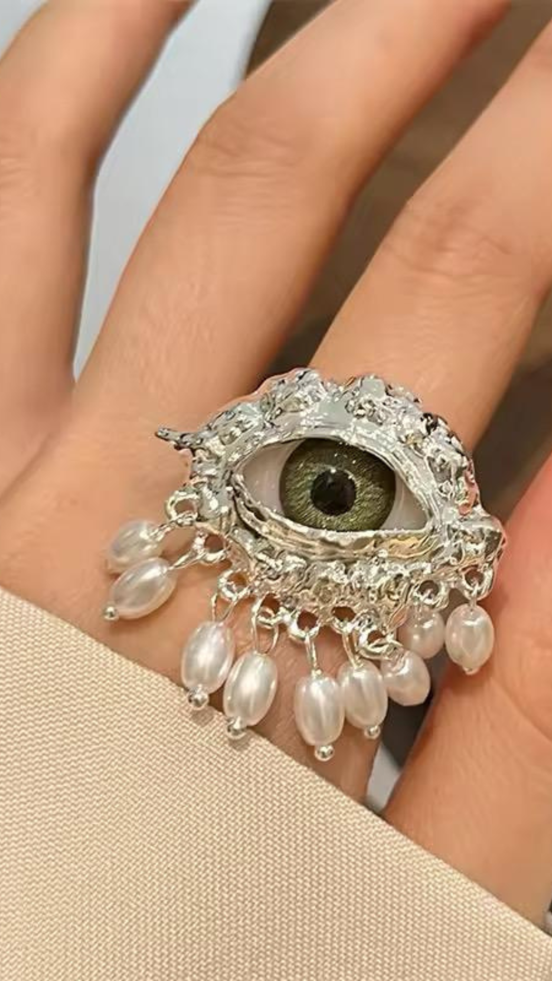 Evil Eye Pearl Ring