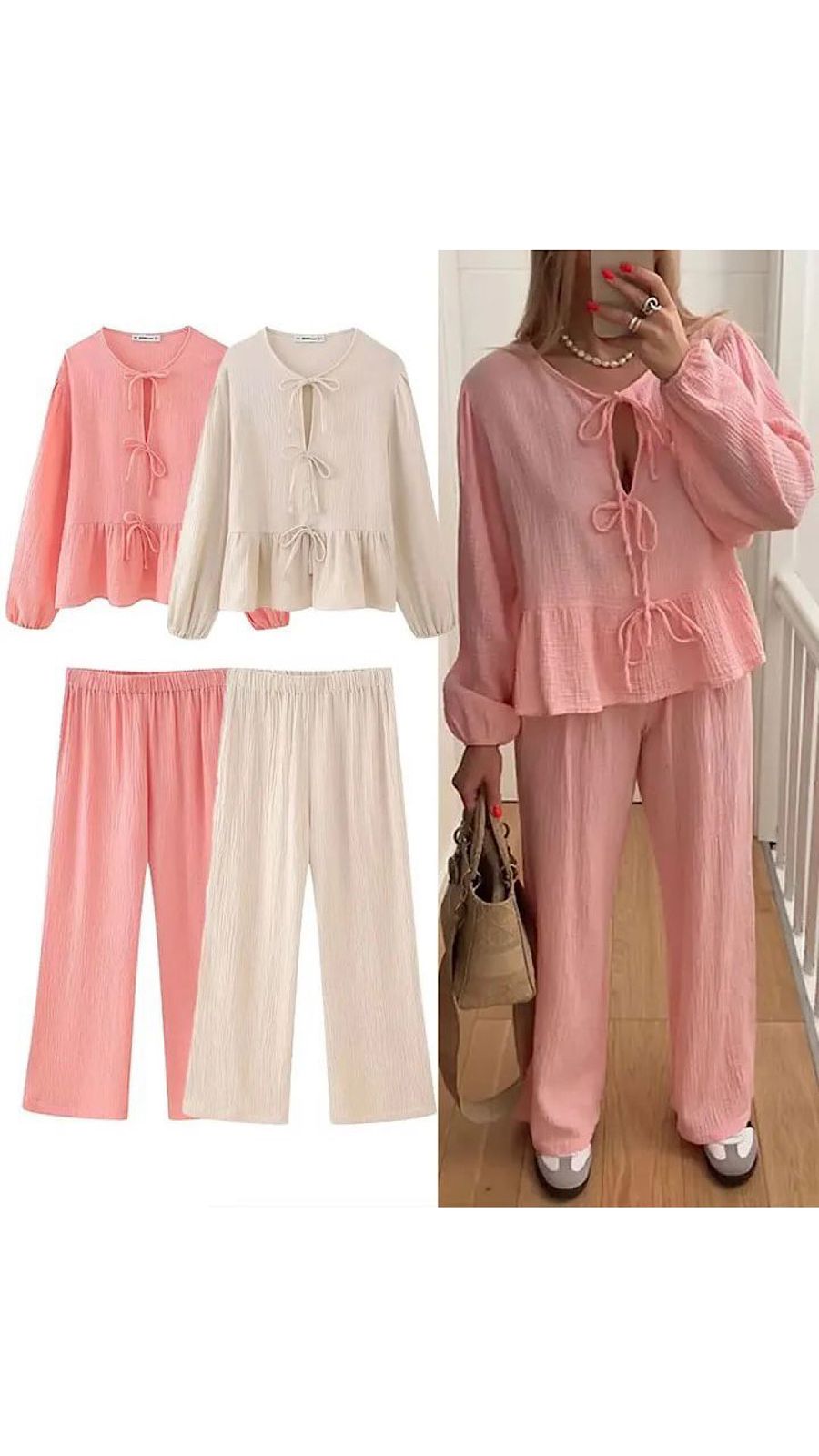 Knotted Blouse & Pants Set