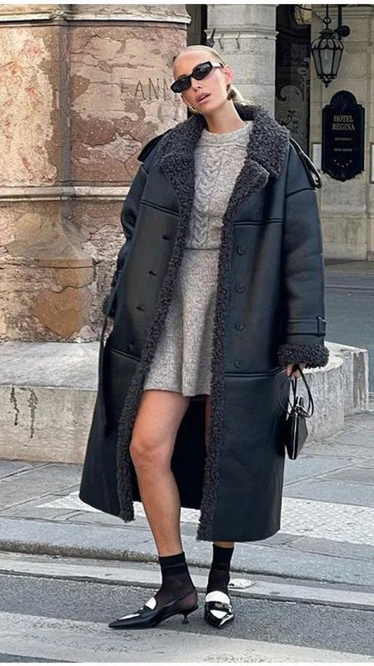 Faux Leather Fur Coat