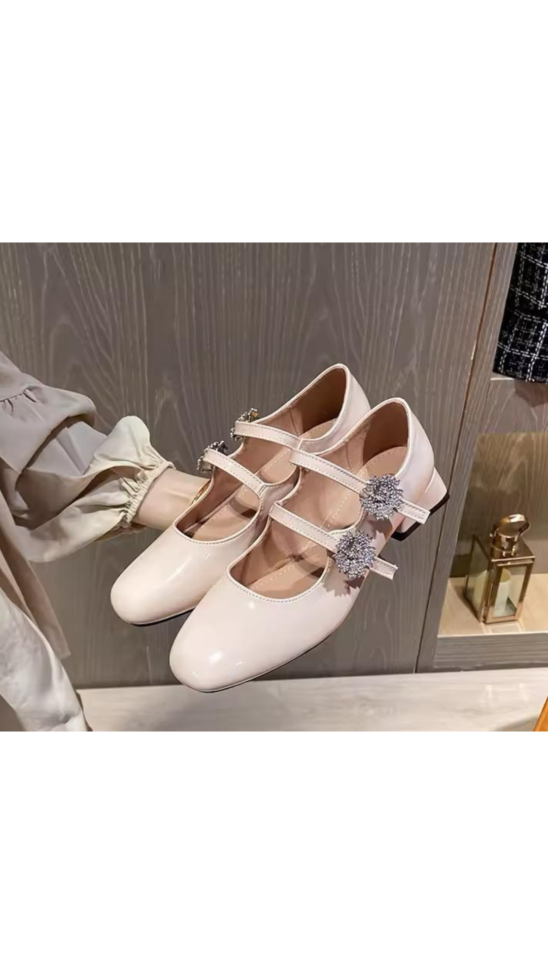Embellished double strap low heel