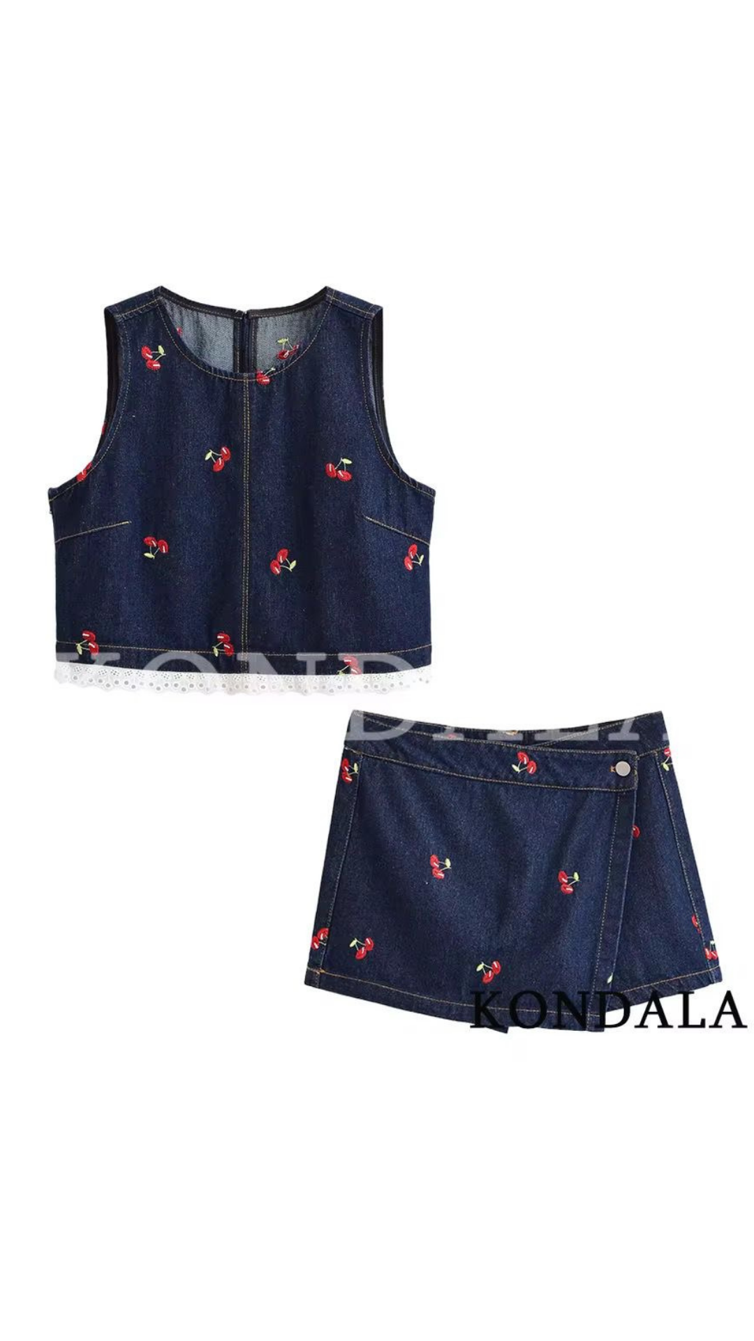 Cherry Embroidered Top & Skort Set