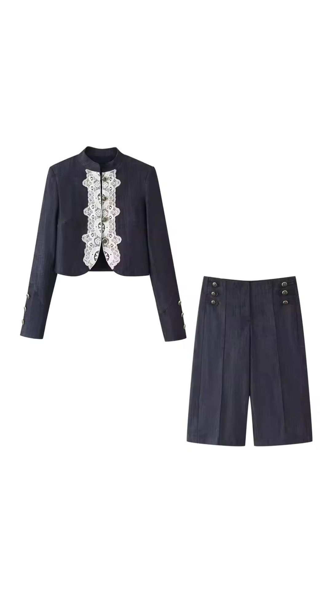 Lace blazer and long shorts set
