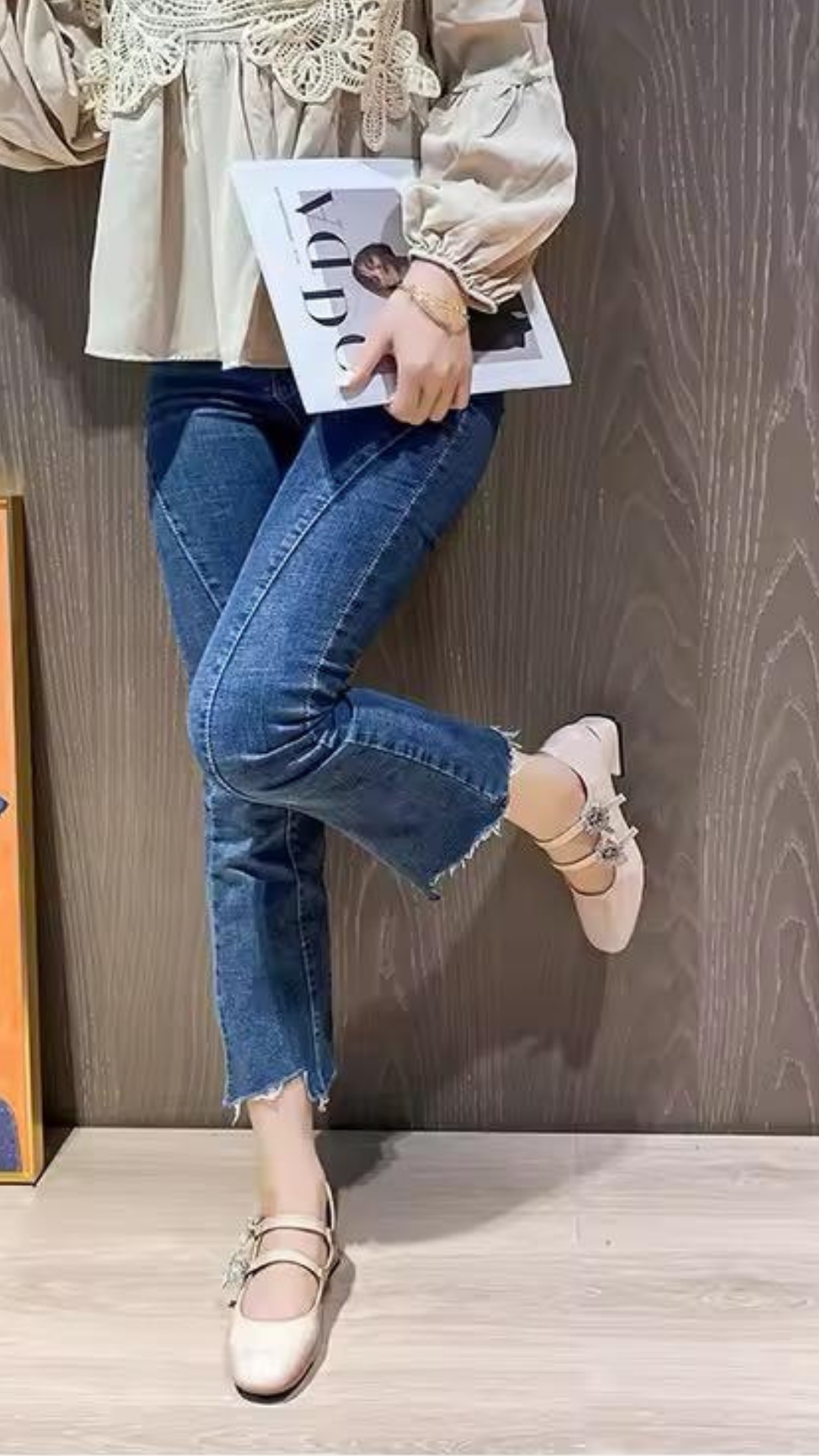 Embellished double strap low heel