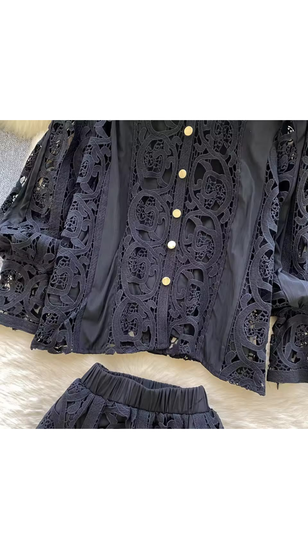Hollow lace shirt and skirt set