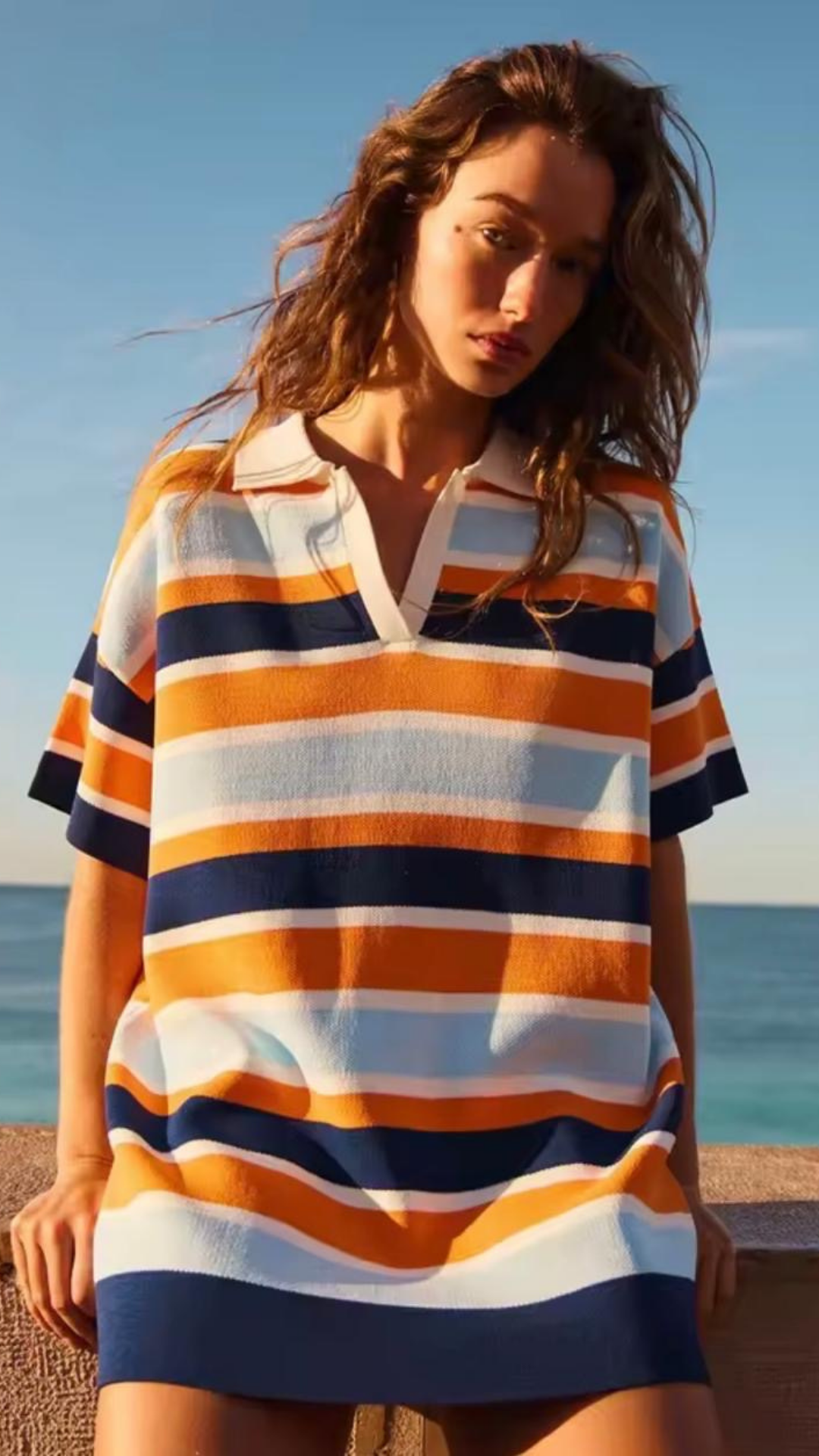 Striped Knit Shirt Dress