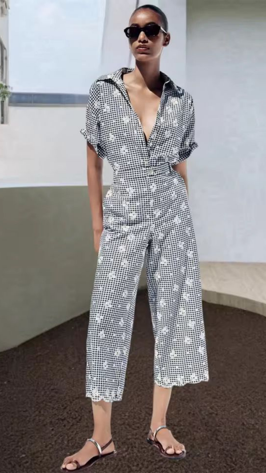Embroidered Check Shirt & Pant Set