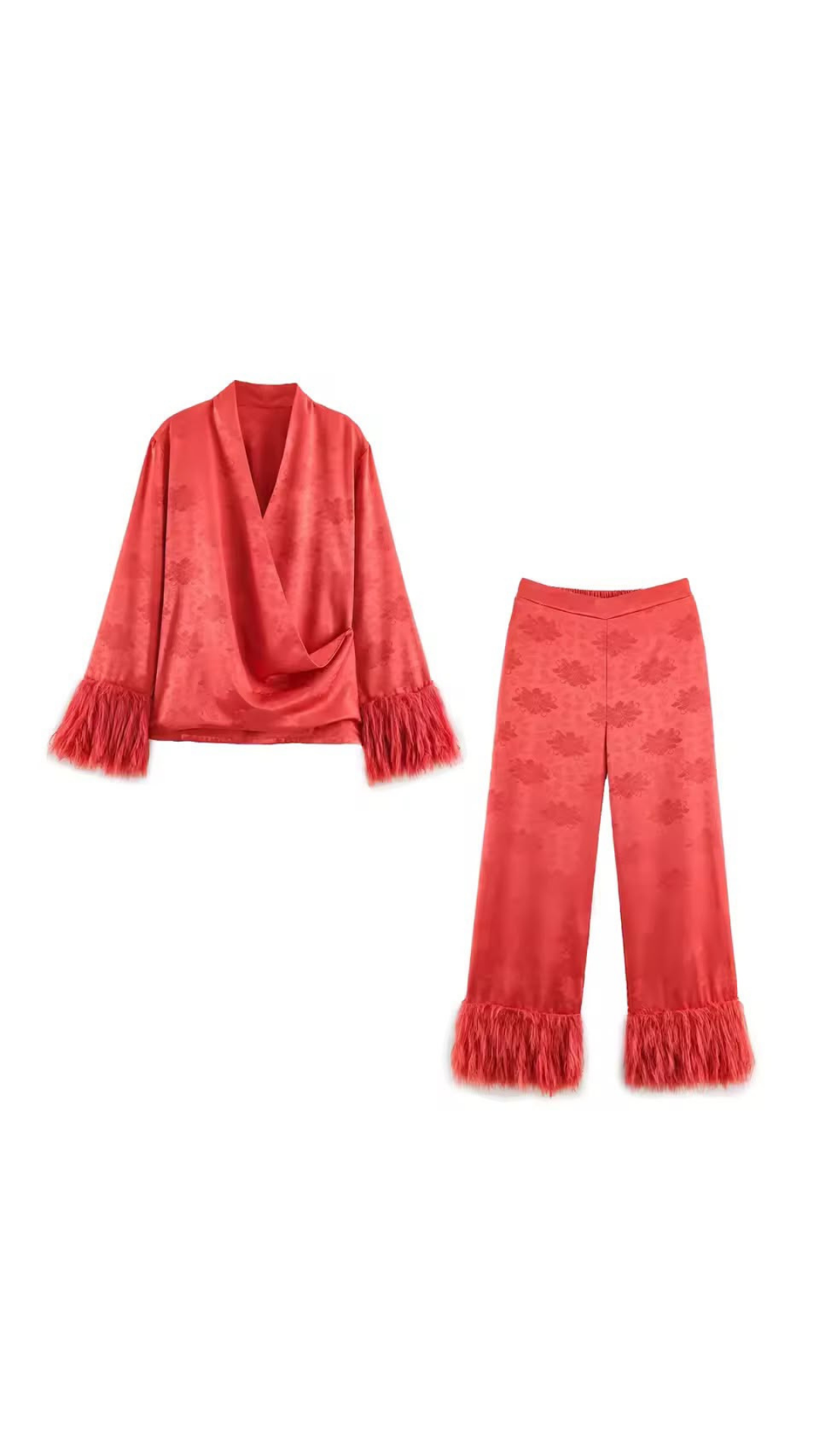 Fringed feather blouse and pants