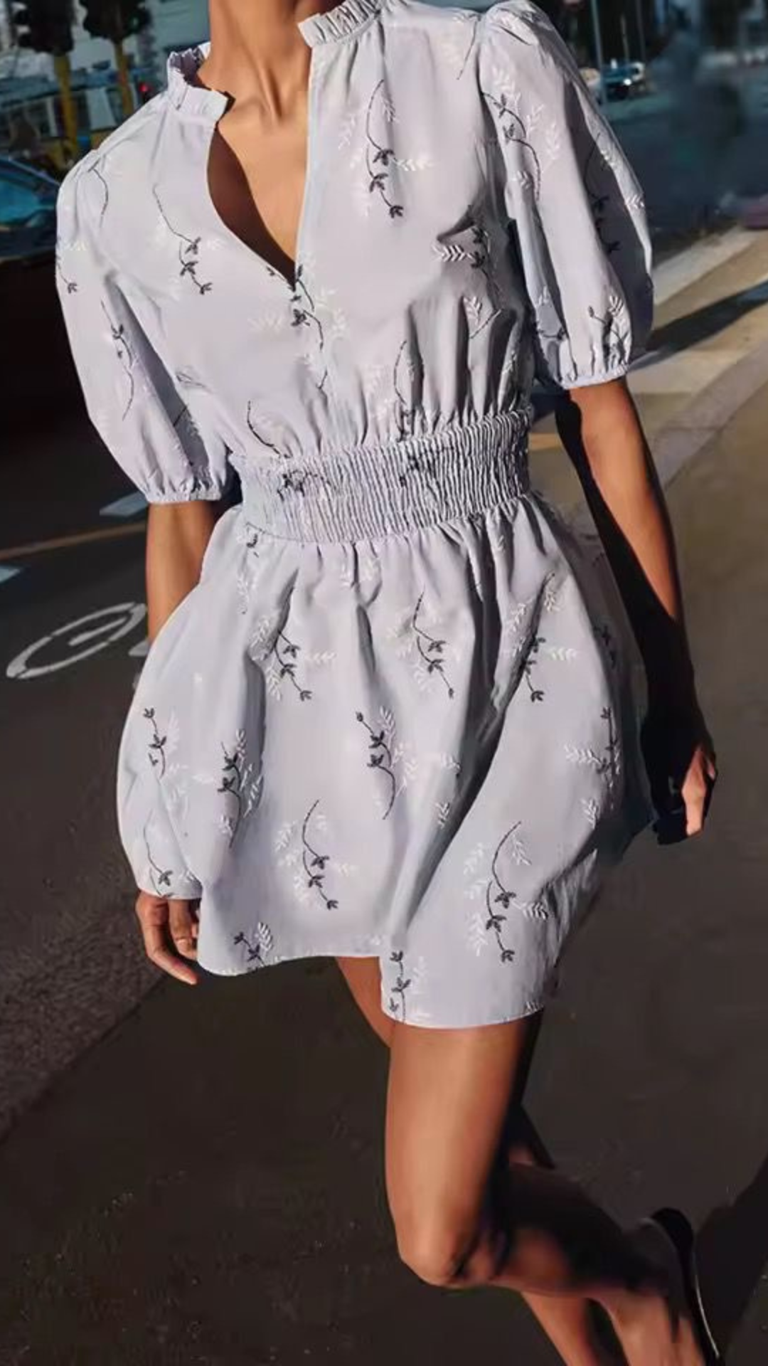 Embroidered Ruched Dress