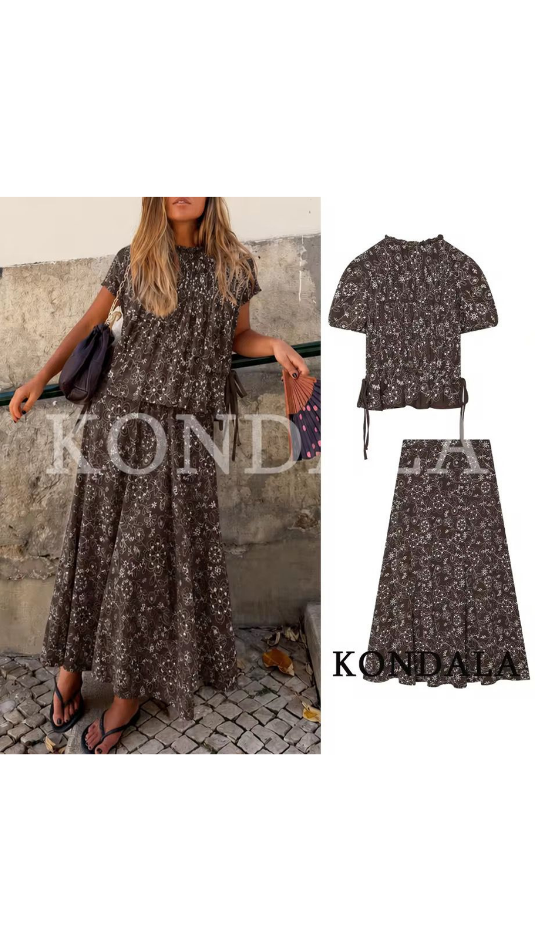 Printed tied top and skirt