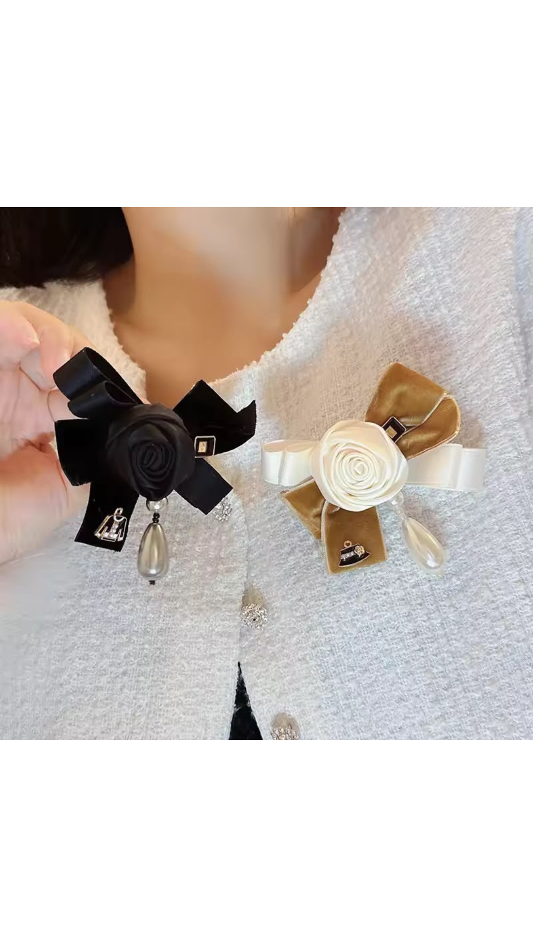 Flower pearl bow brooch