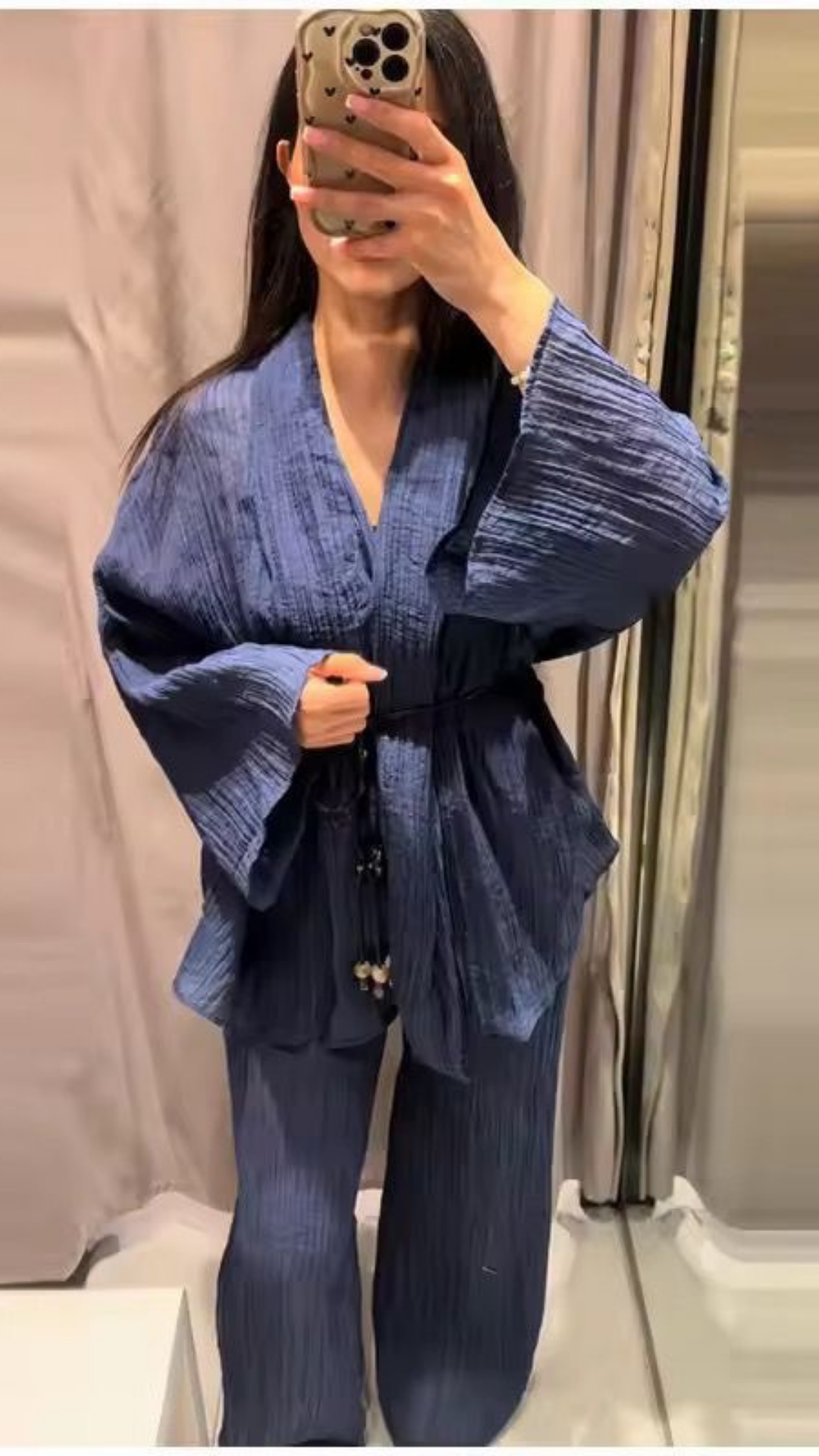 Crinkle Effect Top & Pants Set