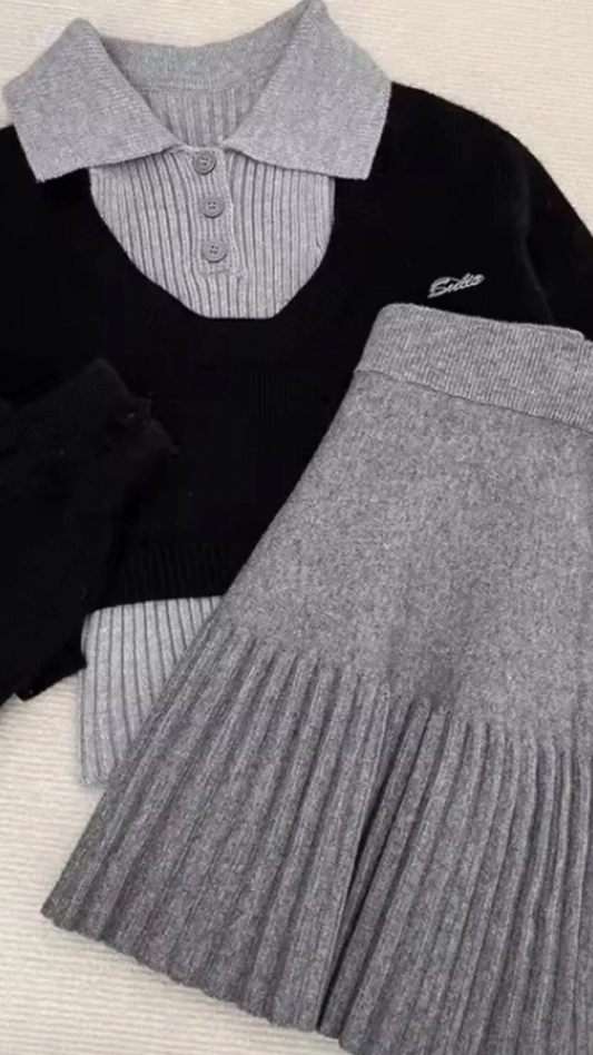 Mono Knit Dual Sweater+ Skirt Set