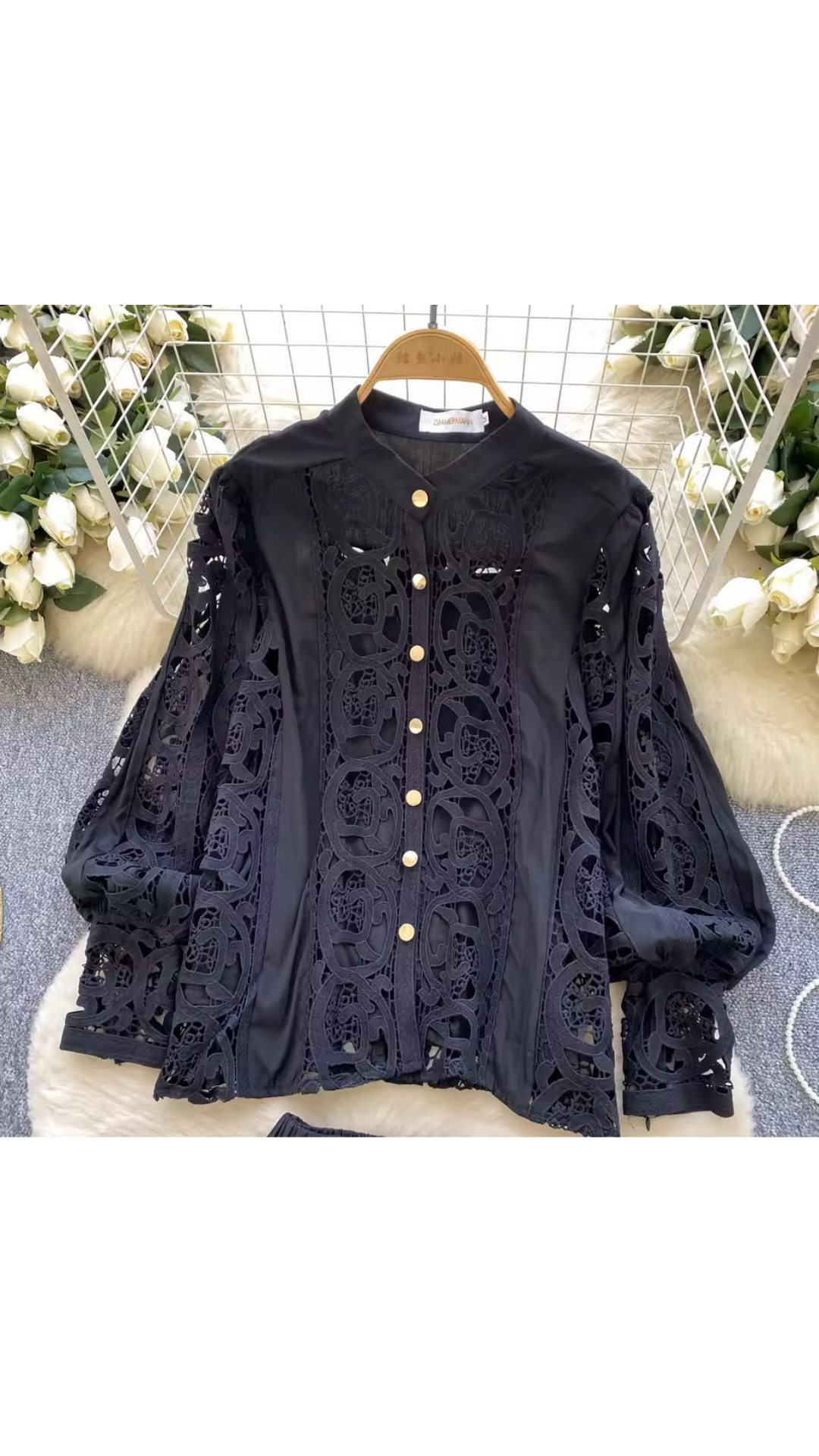 Hollow lace shirt and skirt set
