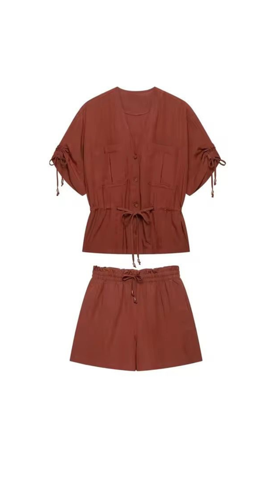 Knotted solid top and shorts set