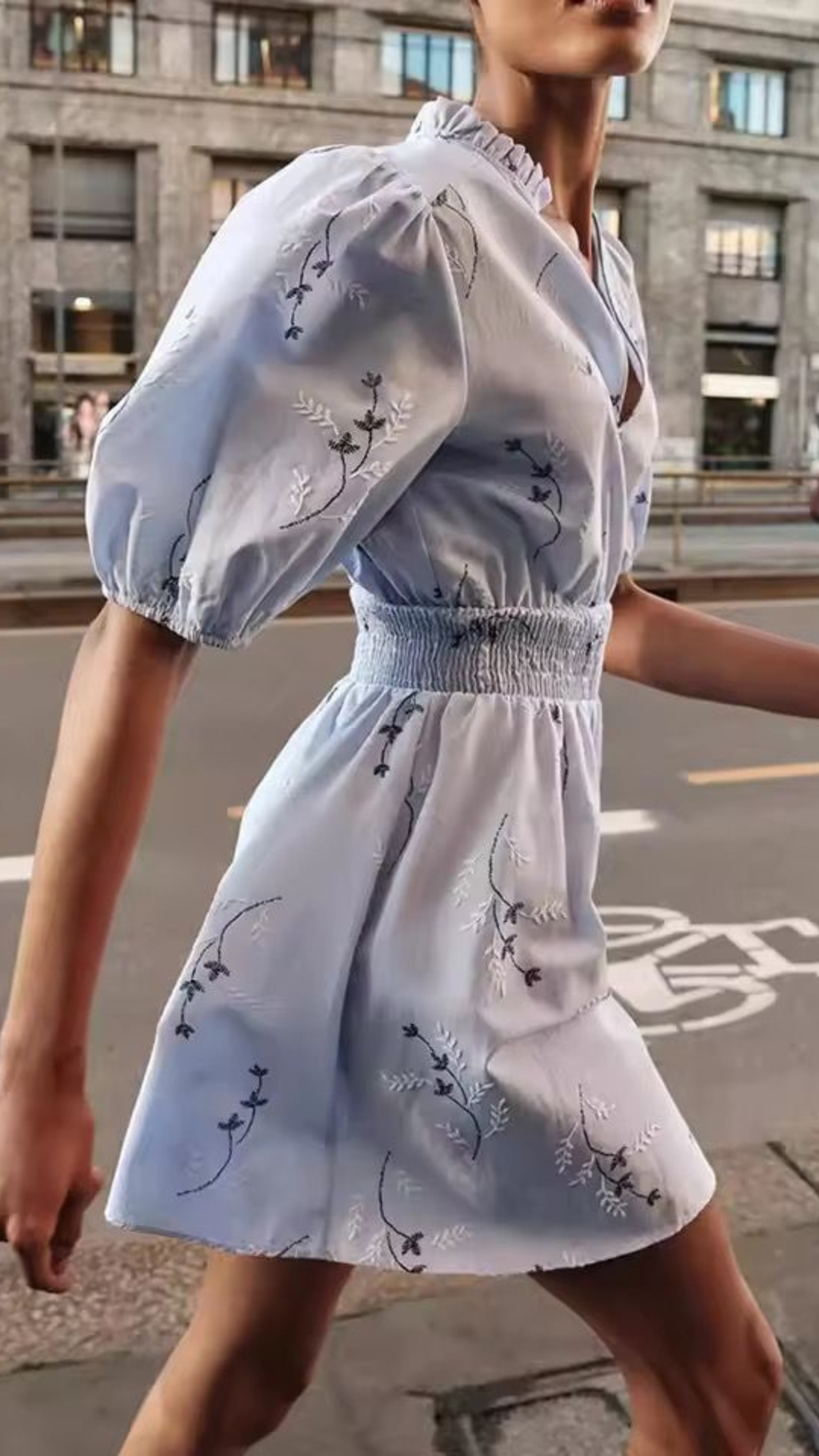 Embroidered Ruched Dress