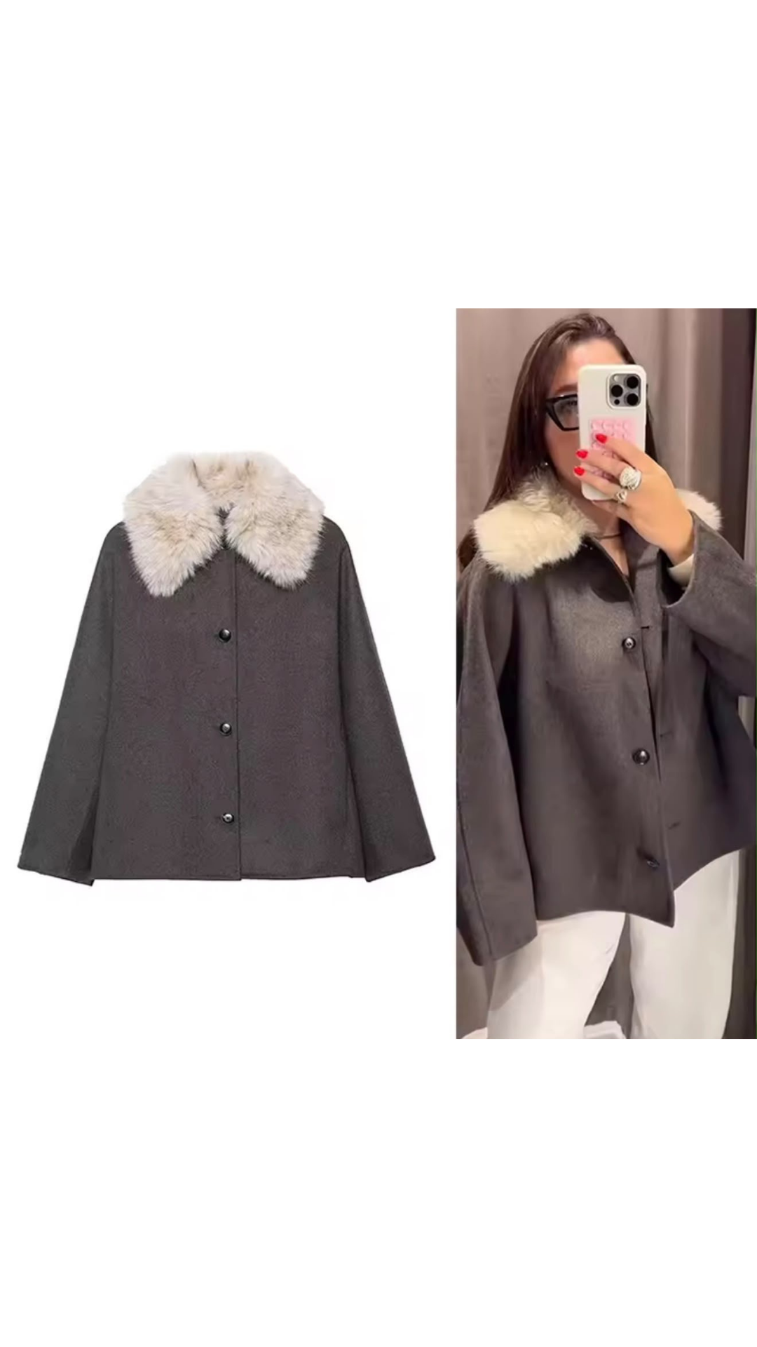 Fur collared coat