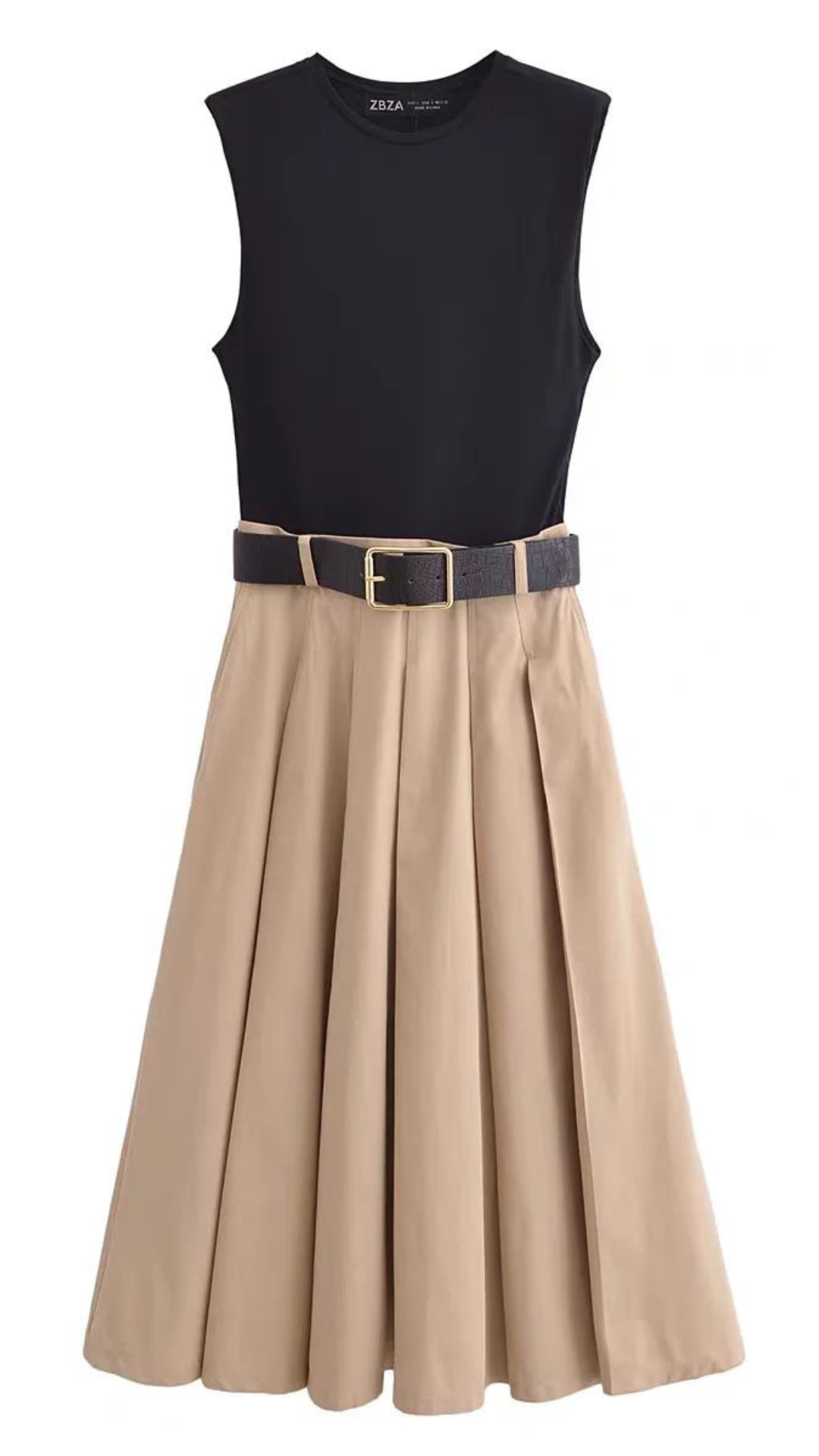 Pleated Belted Dress