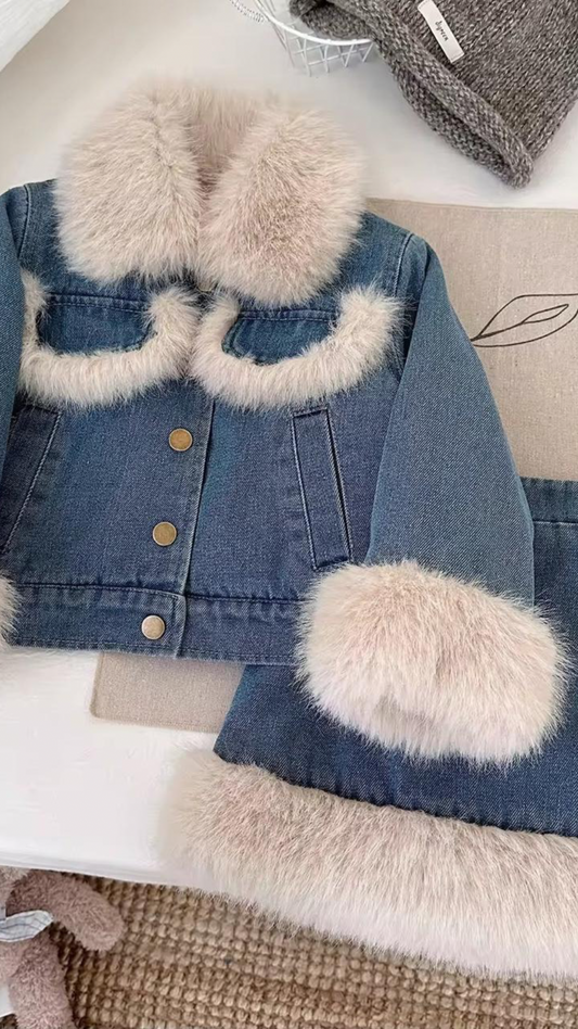 Furry Denim Coord Set