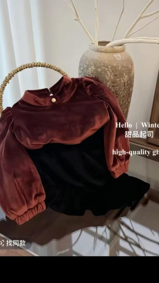 Velour Top & Skirts Set