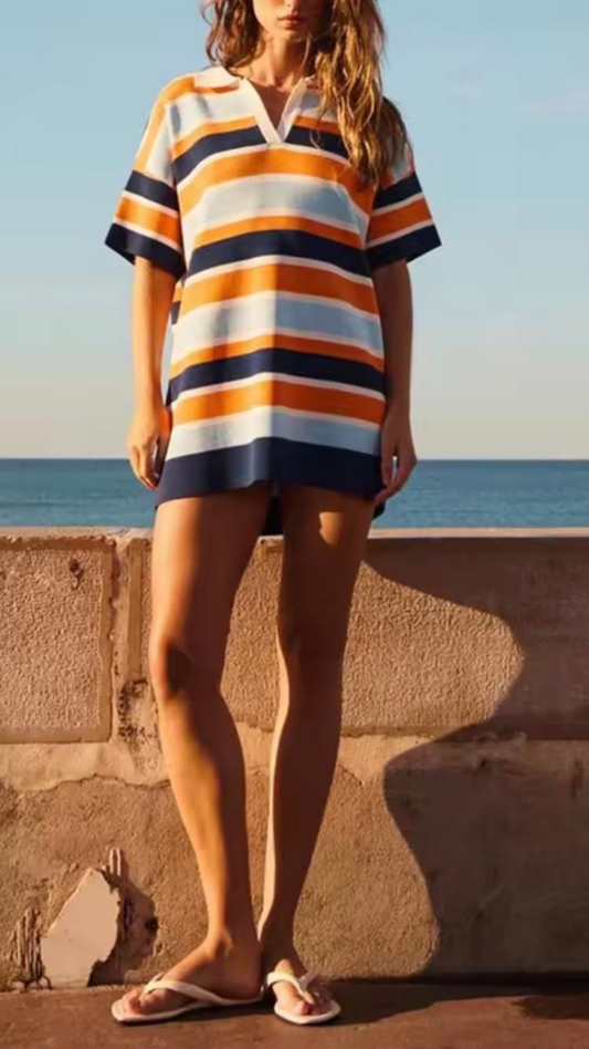 Striped Knit Shirt Dress