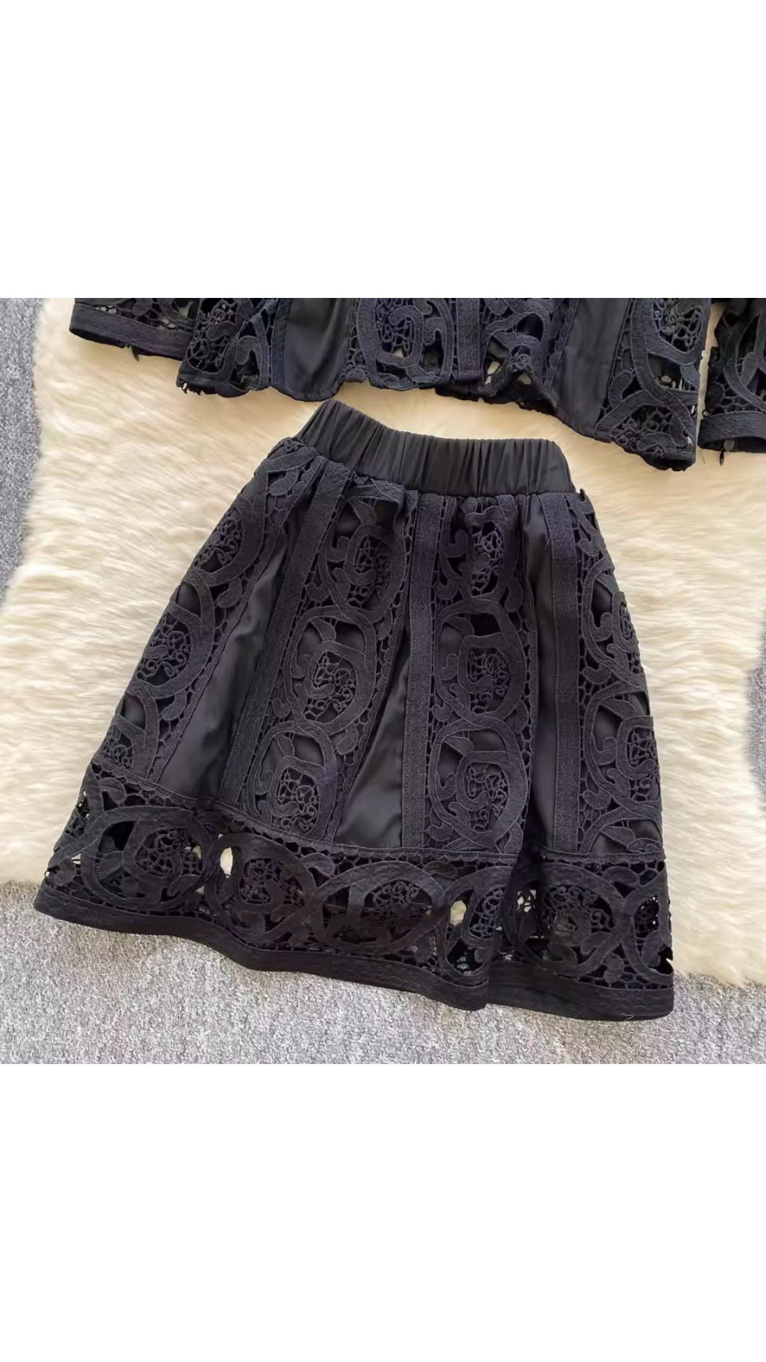 Hollow lace shirt and skirt set