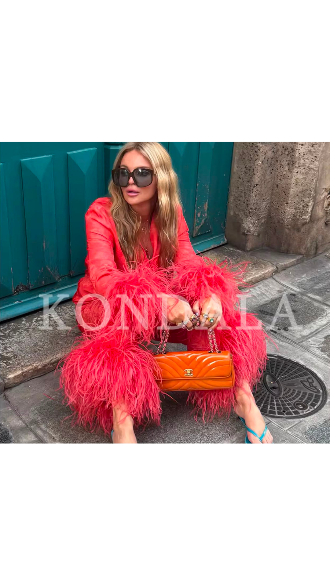 Fringed feather blouse and pants