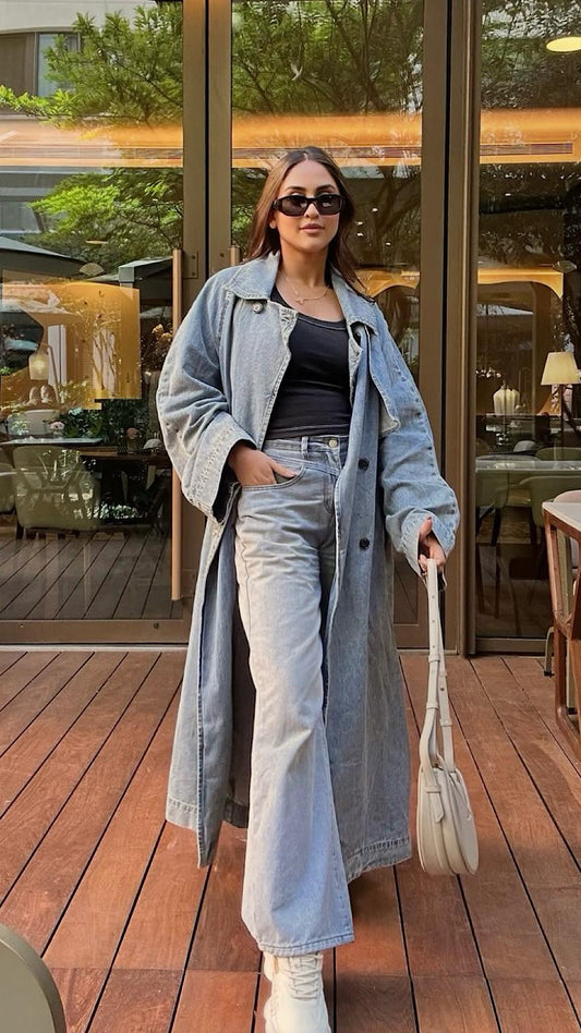 Long Denim Trench Coat