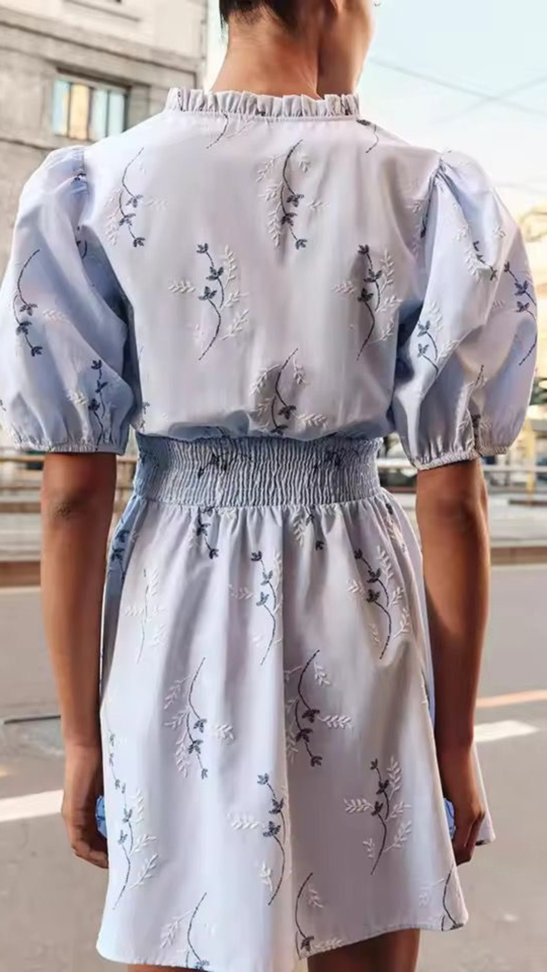 Embroidered Ruched Dress