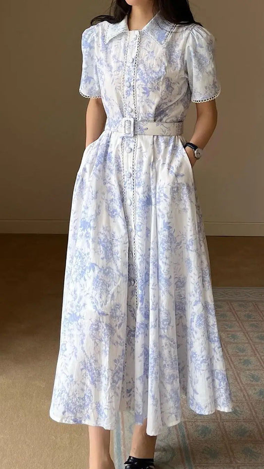 Vintage Belted Long Dress