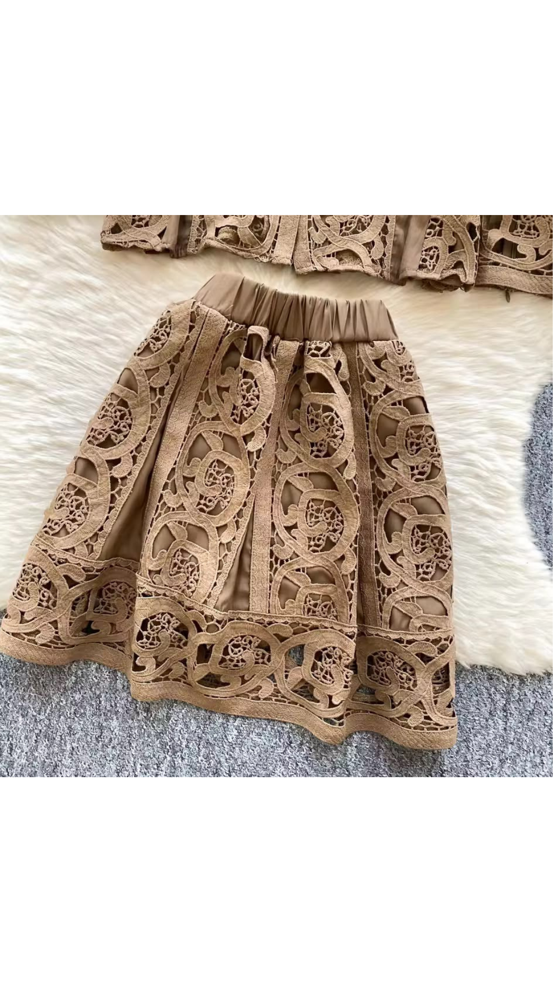 Hollow lace shirt and skirt set