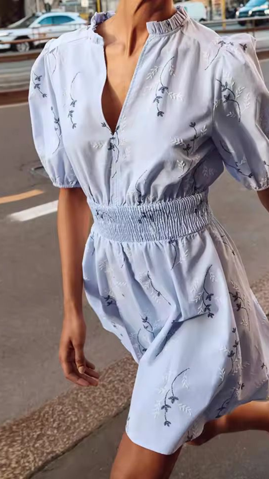 Embroidered Ruched Dress