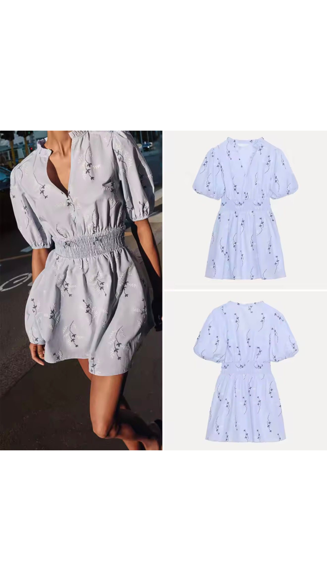 Embroidered Ruched Dress