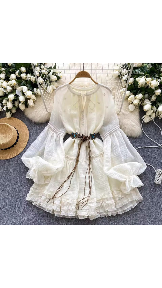 Belted ruffle dress