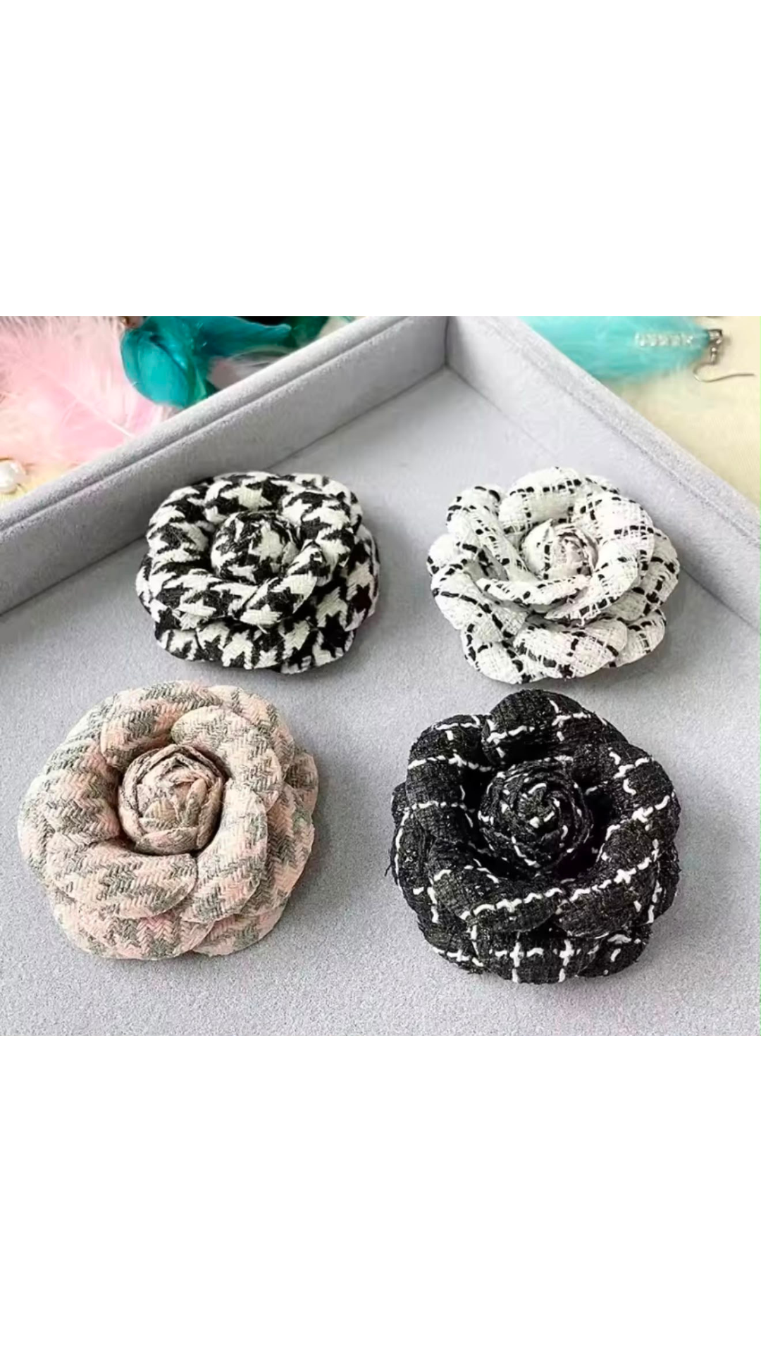 Tweed flower brooch