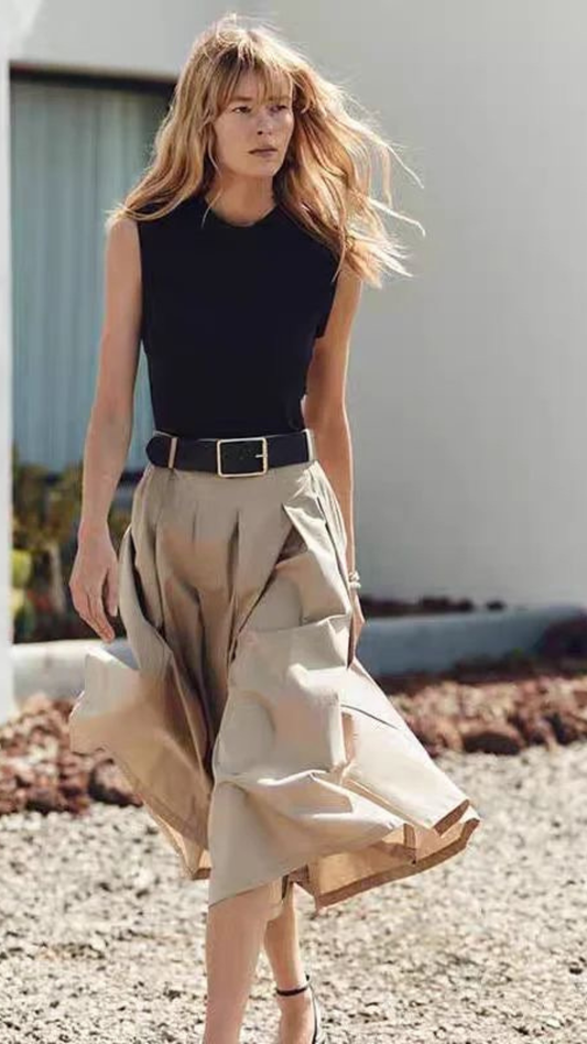 Pleated Belted Dress