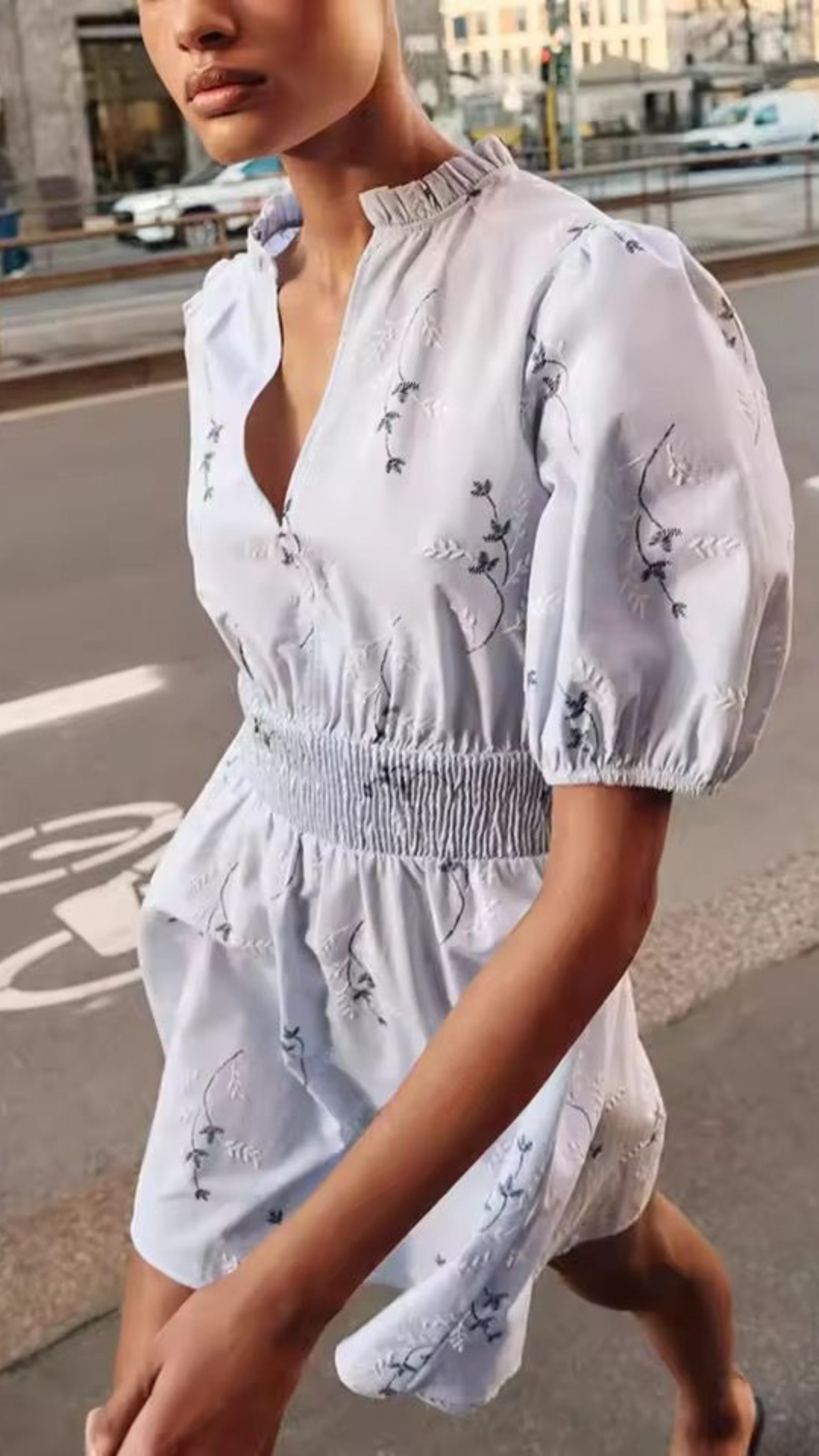 Embroidered Ruched Dress