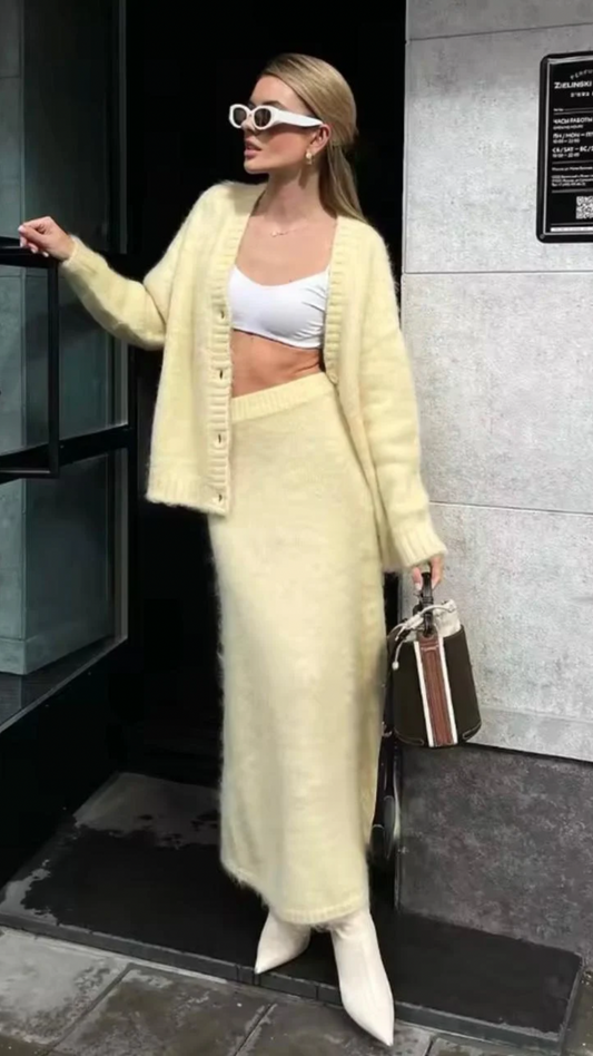 Neutral Weave Sweater + Skirt Set