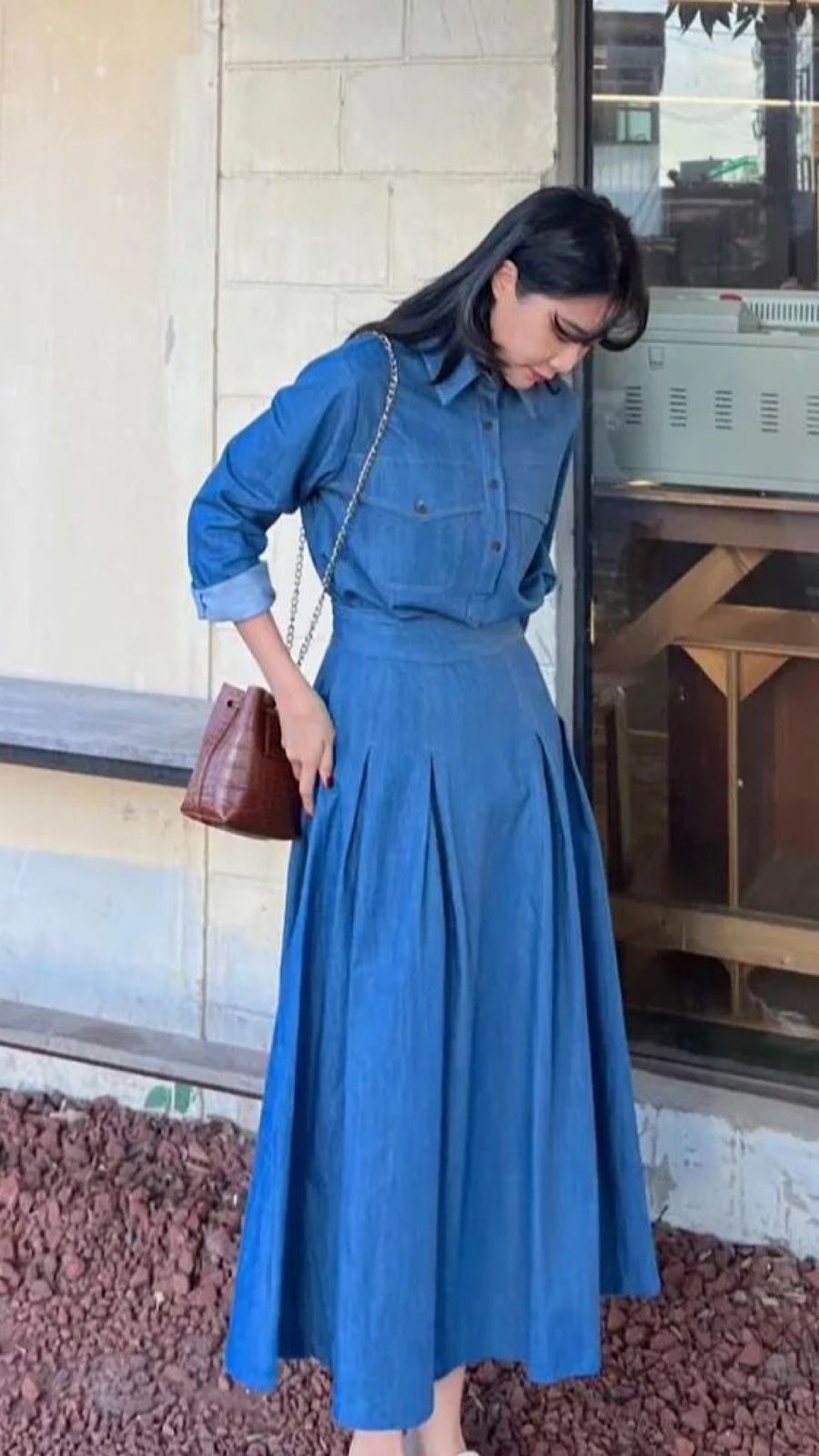 Denim Shirt & Long Skirt Set (PRE ORDER)