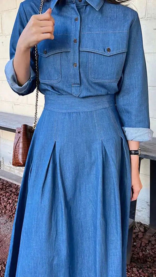 Denim Shirt & Long Skirt Set (PRE ORDER)